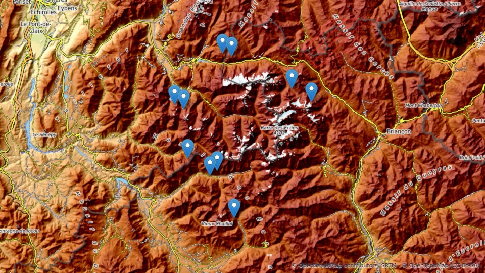 Mappa di 10 laghi d'alta quota negli Écrins e il rovescio della cartolina — Altimood